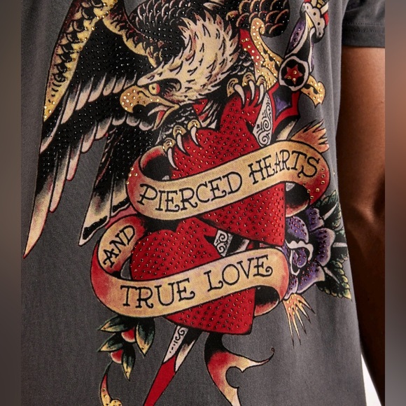 ED HARDY Rhinestone 100% Cotton Garment Washed Short Slv Graphic T-shirt Unisex - Picture 2 of 12